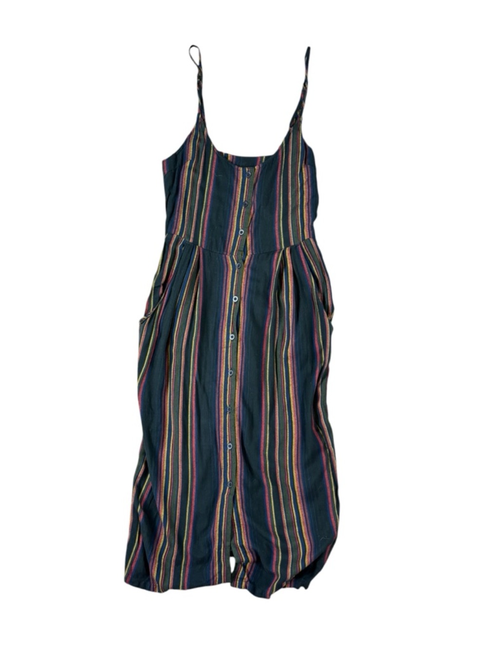 RVCA Navy Multicolor Striped Midi Dress